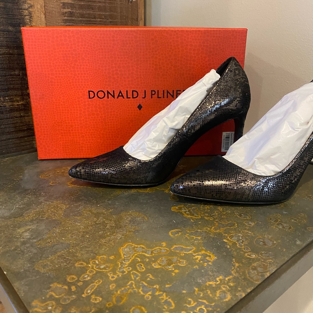 Black snake skin high heels
